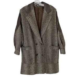 Vintage 80s J.F. II Wool Blend Coat Brown Herringbone Women's 1X USA Oversized